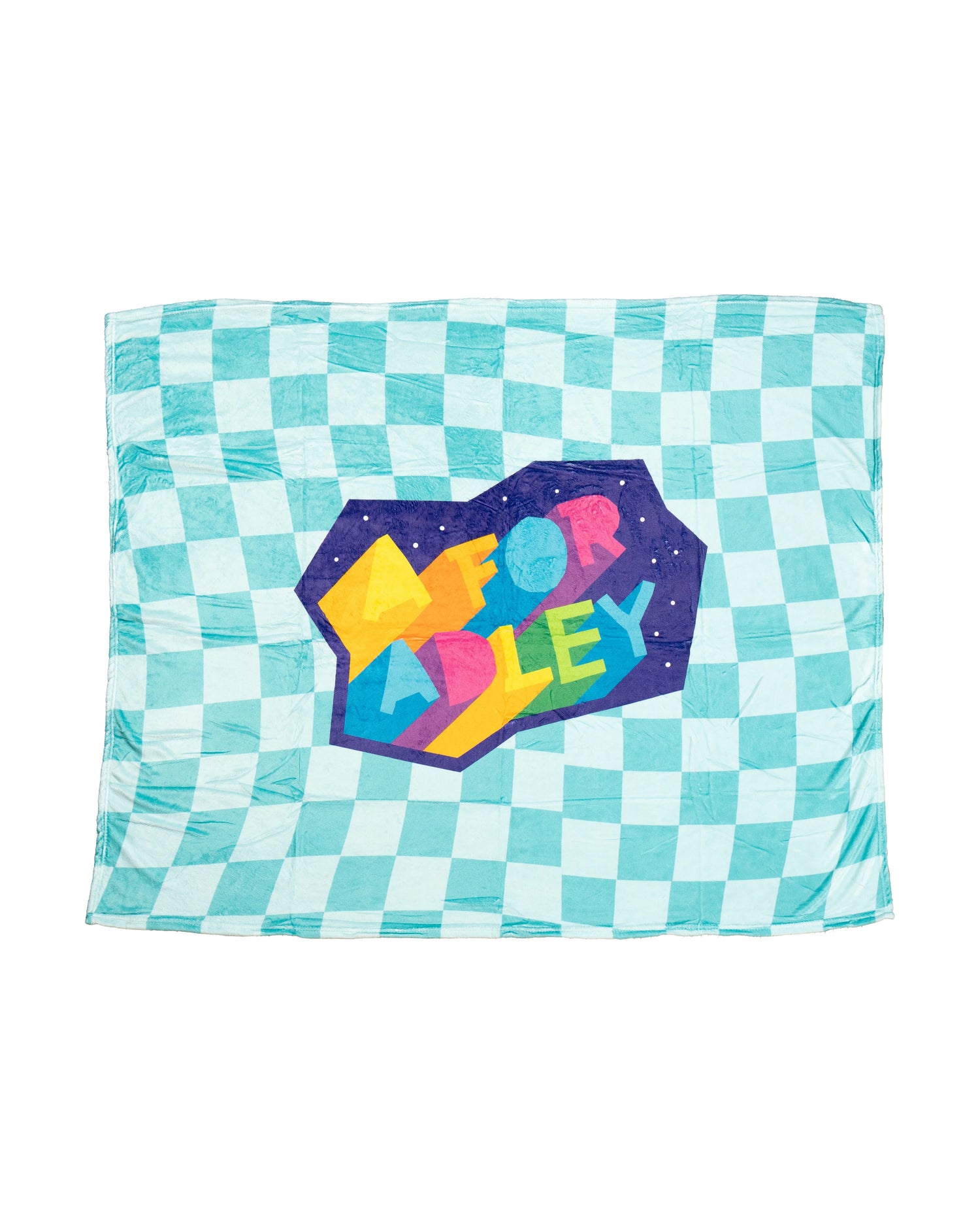 A for Adley Teal Checkered Blanket