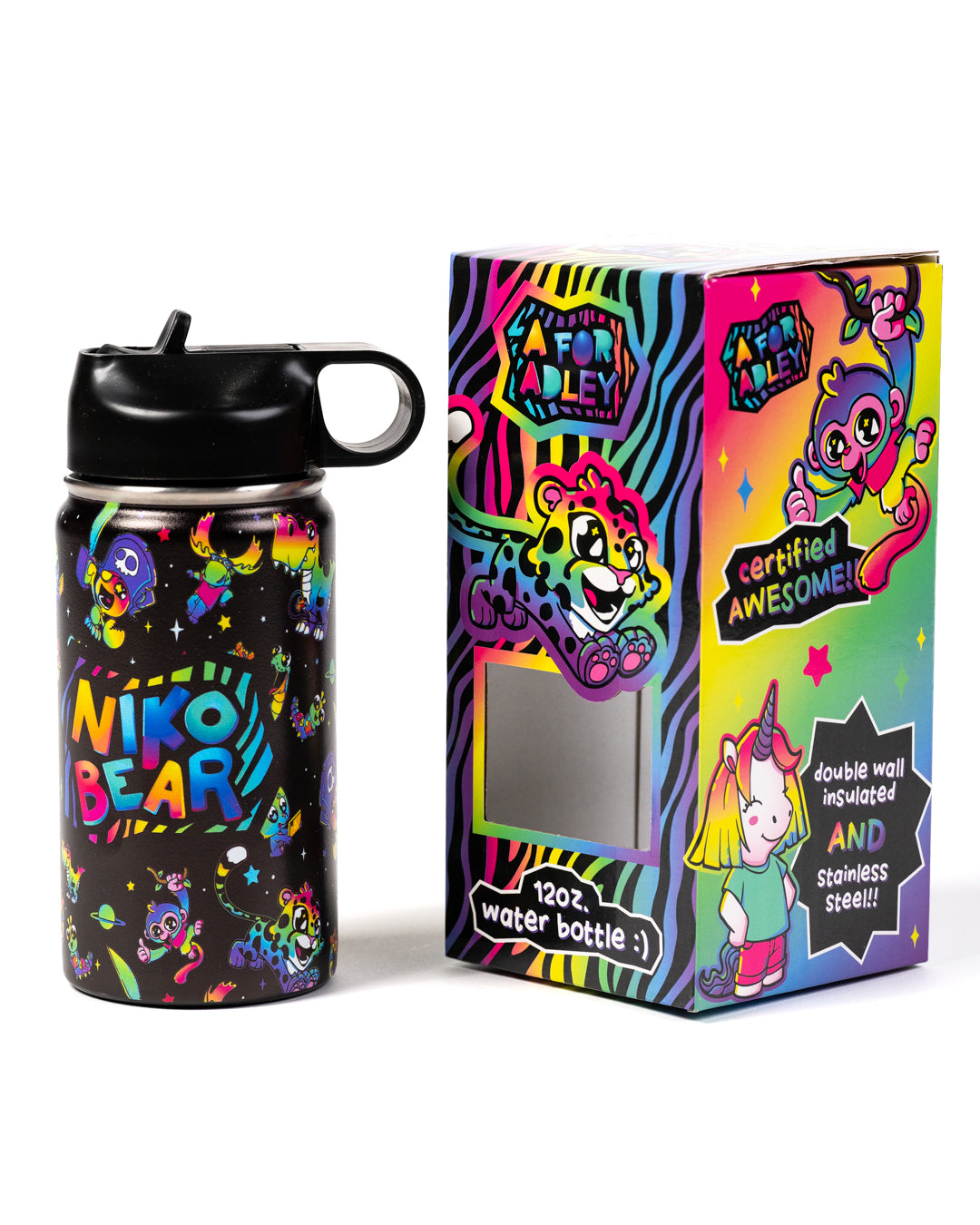 Niko Bear's Black Rainbow Water Bottle