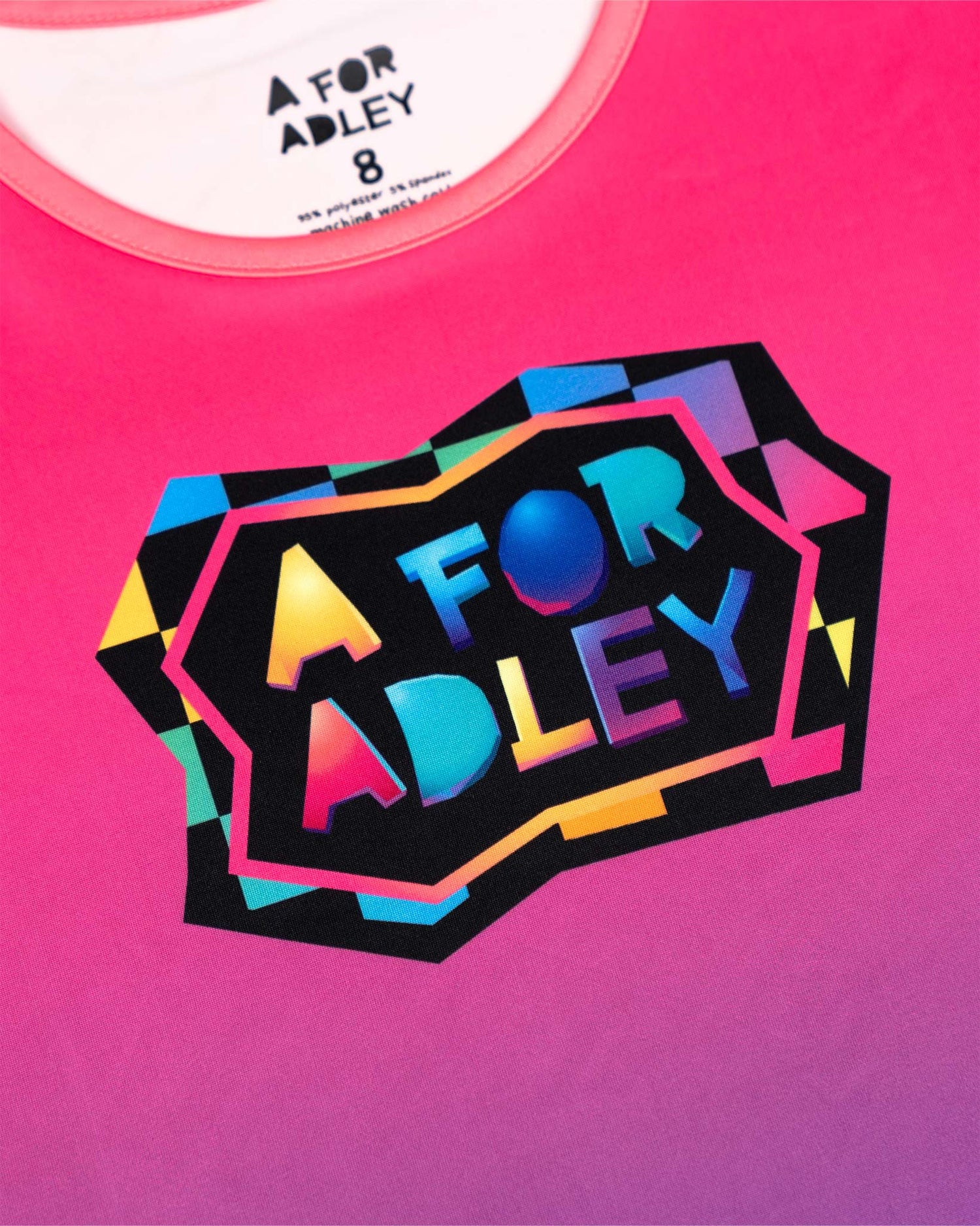 A for Adley Neon Checkered Gradient Tee